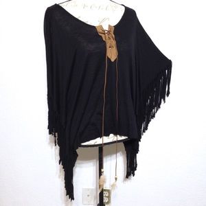 Vintage Havana Fringe & Feather Tassel Tie Tunic M